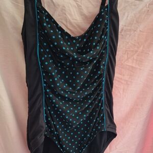 Elegant Black with Blue Polka Dot Women's One-Piece Swimsuit